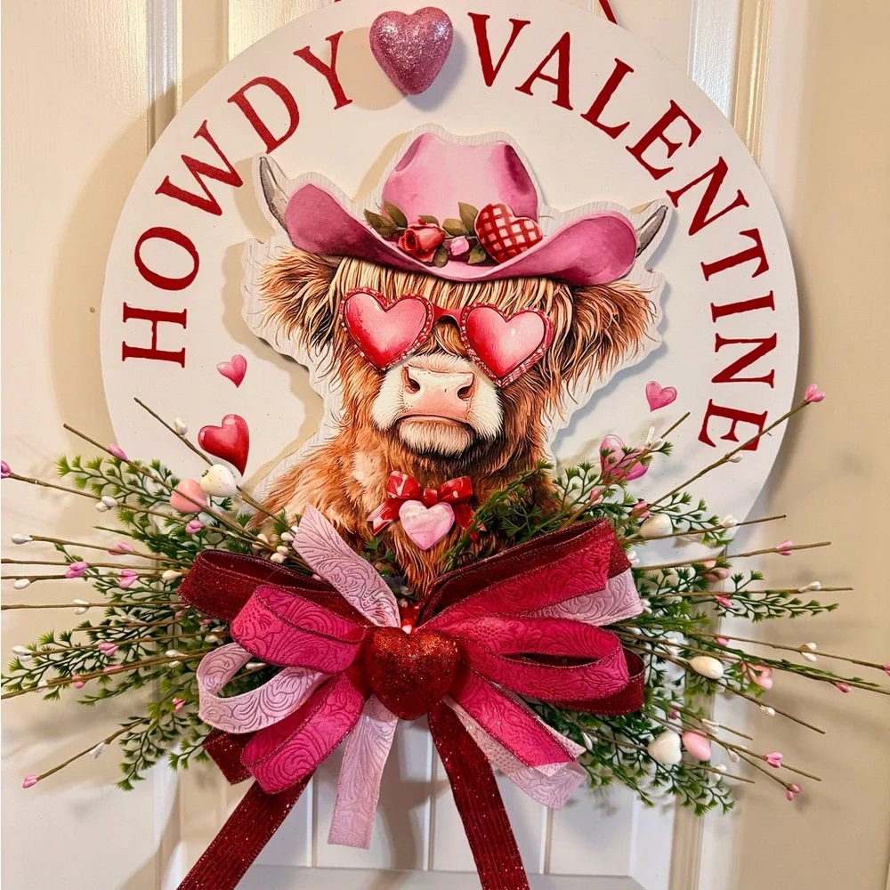Howdy Valentine Wreath with Pink and Red Accents